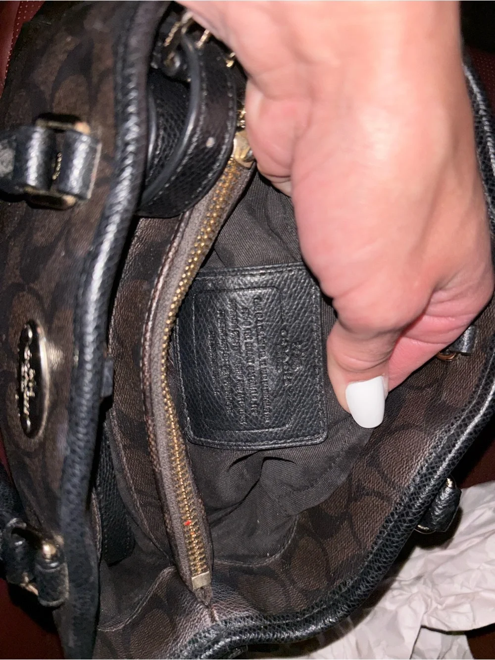 Coach Brown Signature Satchel with Black Handles